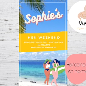 Digital Party Invitation Template, Tropical party, Retro Invite, Hen do Invite, Summer Beach Party Invite, Bachelorette Party