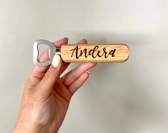 Custom Bottle Opener, Groomsmen Gifts, Wedding Party Gifts, Personalized Wood Bottle Opener, Beer Bottle Party Favors