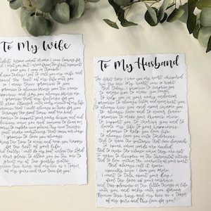 Handgeschriebenes Hochzeitsgelübde, Hochzeitskalligraphie, Gelübde 200+ Wörter, Schriftdruck, sein und ihr Hochzeitsgelübde physischer Druck