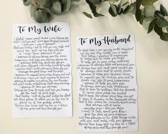 Hand-Written Wedding Vows, Wedding Calligraphy, Vows 200+ Words, Scripture Print, His and Hers Wedding Vow Physical Print