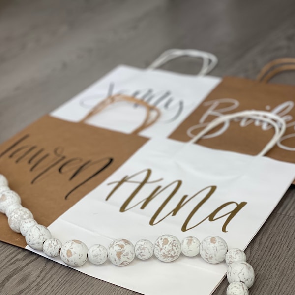 Gift Bag, Personalized Bridesmaids Bags, Custom Name Birthday Gift Bag, Hand Lettered Gift Bag