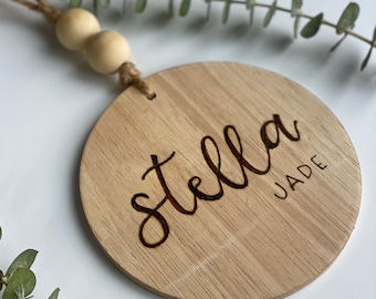 Wooden Baby Name Keepsake, Personalized Newborn Photo Prop, Gender Neutral Baby Name Plaque, Baby Hospital Hanger