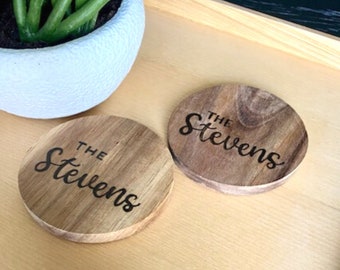 Personalized Coasters, Custom Engraved Coasters, Housewarming Gift, Wood Coasters