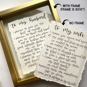 Custom Wedding Vows, Hand Lettered Wedding Vow Prints, Framed Vows, Wedding Calligraphy image 5