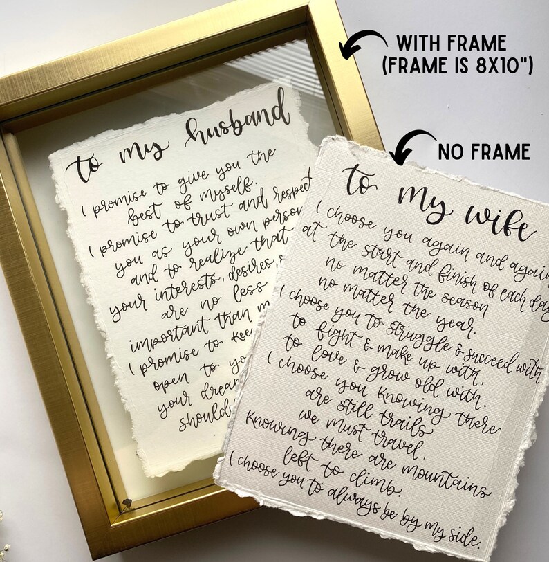 Custom Wedding Vows, Hand Lettered Wedding Vow Prints, Framed Vows, Wedding Calligraphy image 5