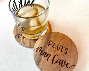 Personalized Coasters, Christmas Gift for Dad, Man Cave Coasters, Fathers Day Gift, Custom Beer Coasters, Home Bar Coasters, Gift for Him