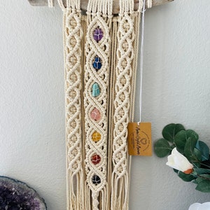 Chakra Macrame Wall Hanging with Tumbled Stones