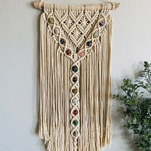 Macrame Wall Hanging with Multiple Gemstones for Overall Healing