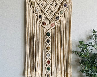 Macrame Wall Hanging with Multiple Gemstones for Overall Healing