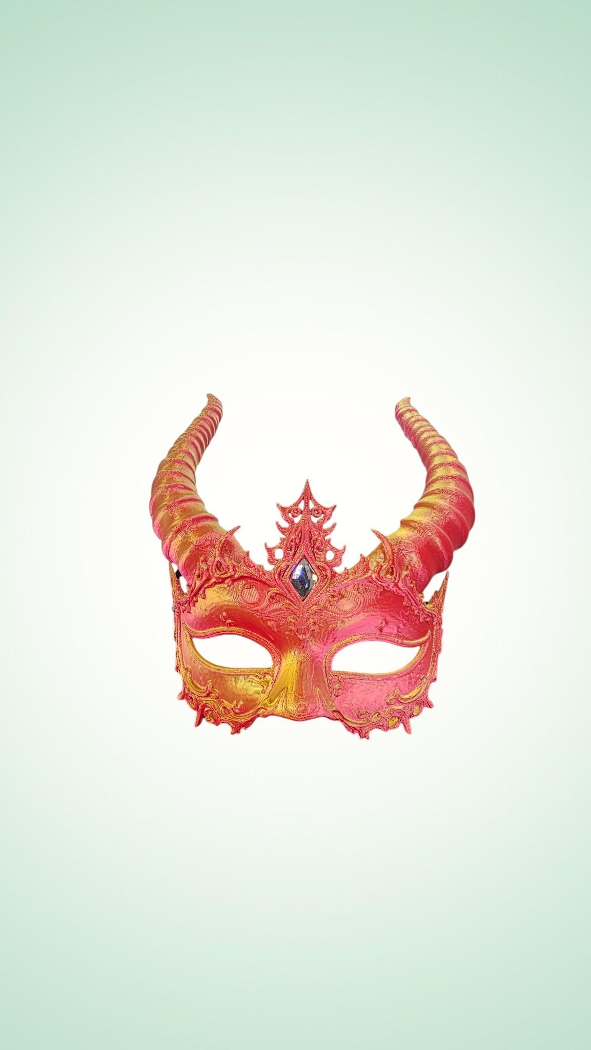 Red and Gold Mask with Horns - Unisex 3D Printed Costume Mask