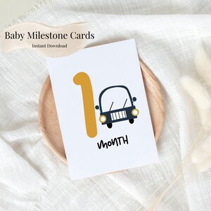 Cartões bonitos do marco do primeiro ano do bebê | Download instantâneo | Cartões mensais de marcos para bebês | Cartões de marco de carros | Carros para meninos