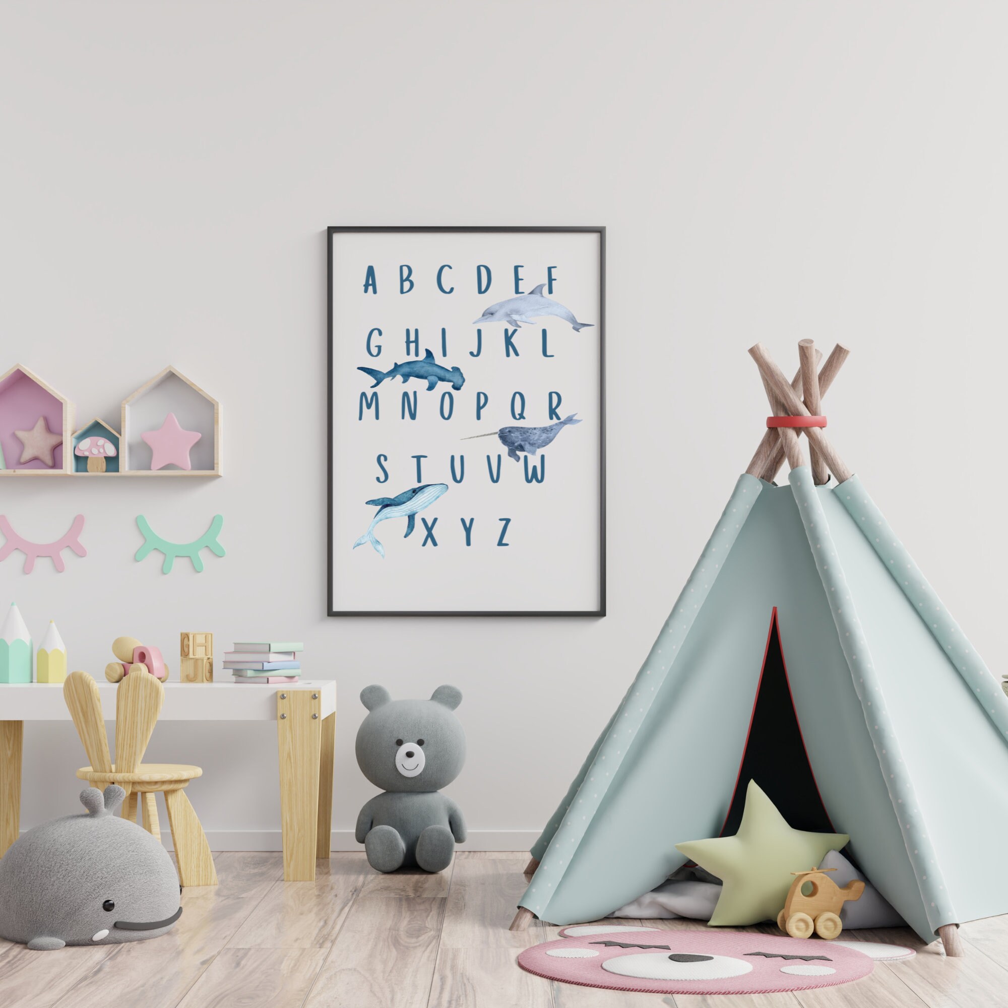 Ocean Alphabet Poster Scandinavian Kids Room Play Room Nursery Wall