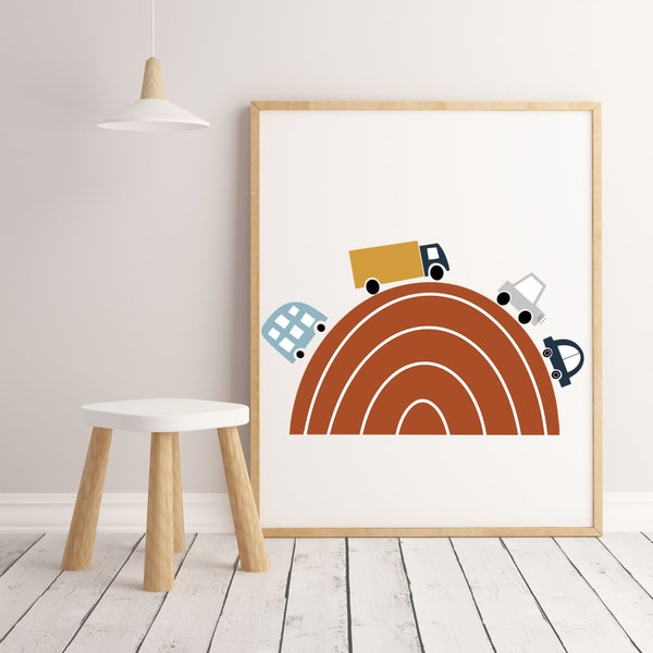 Cars Drivin' | Scandinavian Art Print | Kids Room | Play Room | Nursery Decor | Kids Cars | Digital Download | Wall Decor for Kids | Kid Art