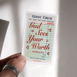 God Sees Your Worth Guest Check Sticker  | Christian Bible Stickers | Jesus Church Girl Gifts