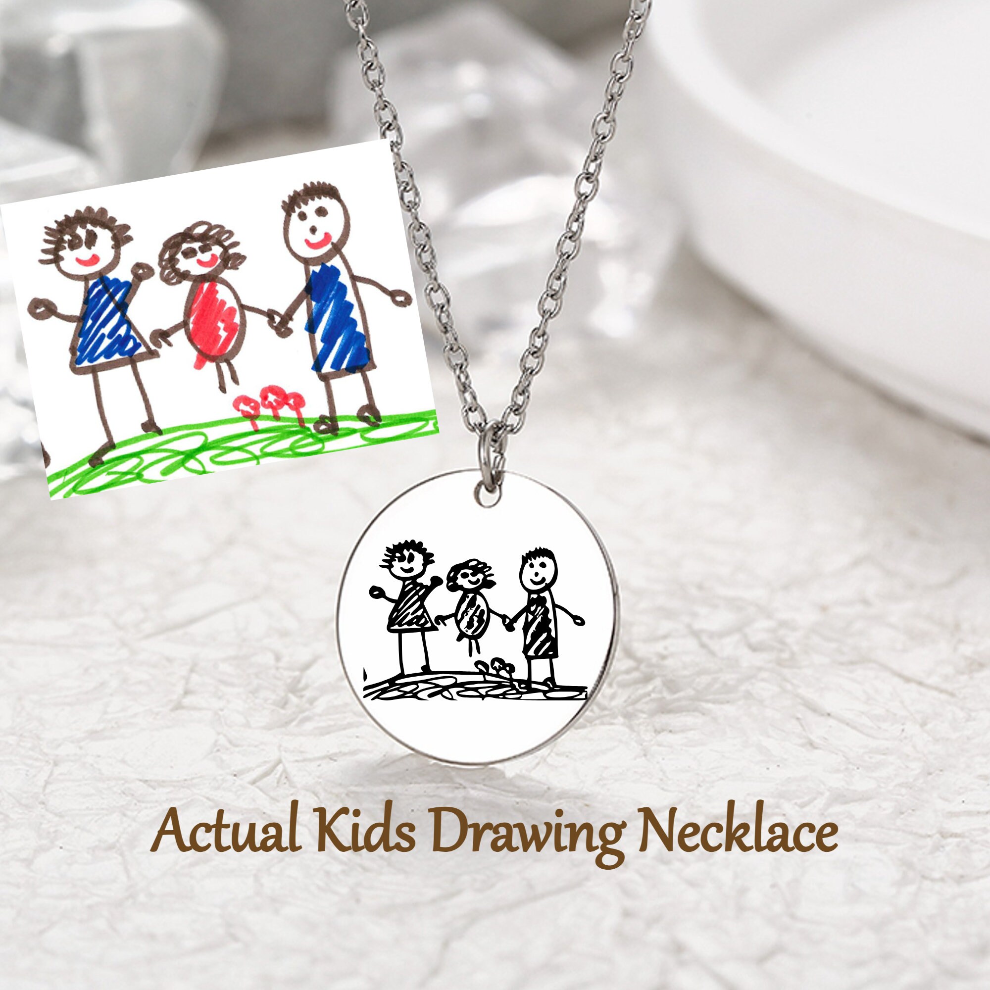 Bridesmaid Gifts Children's Drawing Necklace Kid Artwork Necklace Cust –  UrWeddingGifts