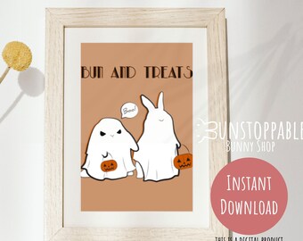 Printable Wall Art Halloween Ghost Bunny / Digital Download Bunny Artwork / Halloween Theme Wall Decor