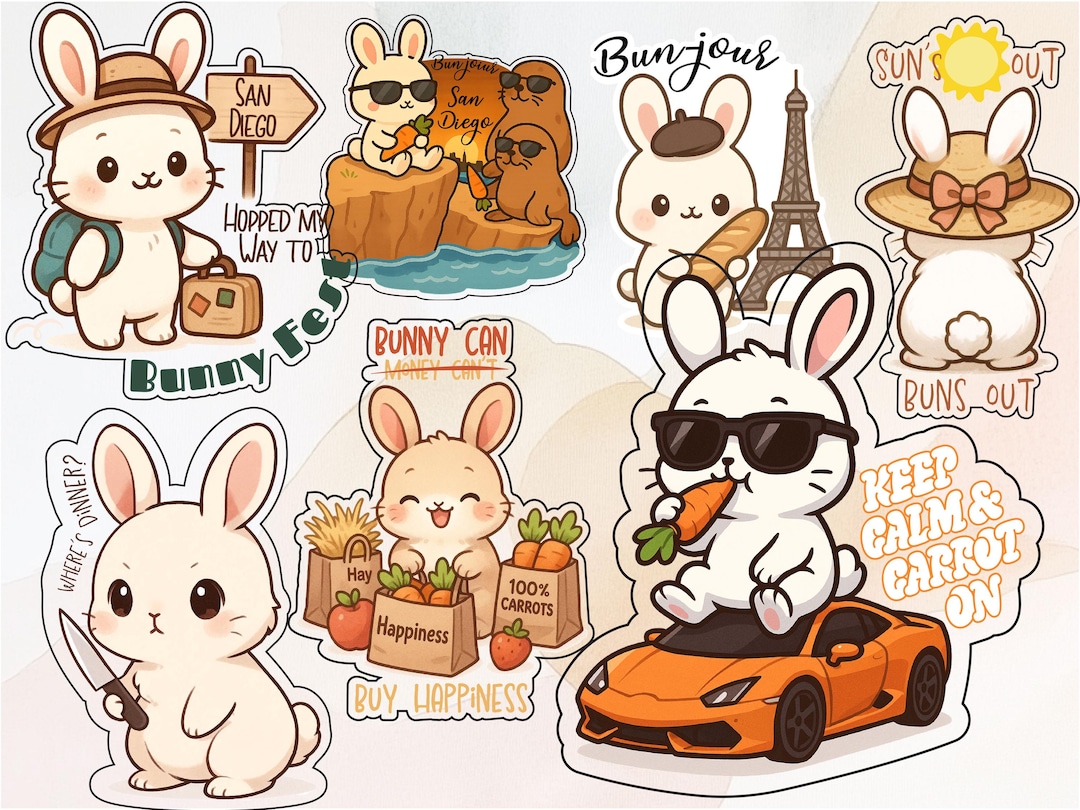 Funny Rabbit Stickers - Waterproof Vinyl Stickers - Etsy