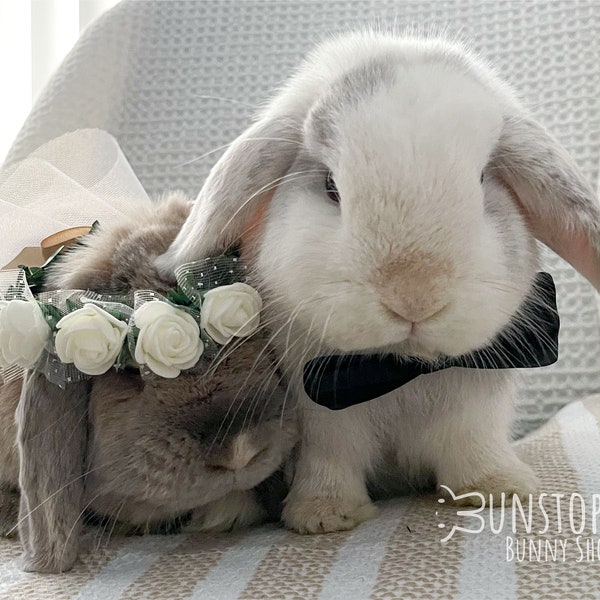 Wedding Flower Crown and Bow for Bunnies / Small Pets / Guinea Pigs / Chinchillas