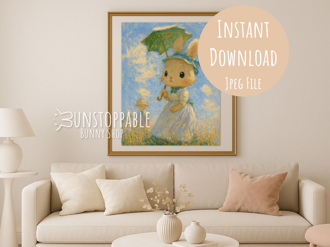 Monet Rabbit Bunny With a Parasol Art – Monet Parody Rabbit Print – Digital Animal ...