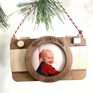 Personalized Wooden Camera Keepsake Ornament- Holds a 2" Photo
