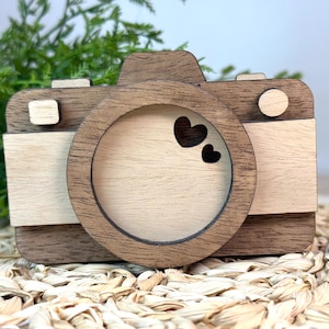 3D Wooden Camera Shelf Sitter