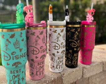 Laser Engraved 40oz Tumbler: Magical Castle Characters, Stainless Steel Stanley Dupe