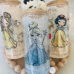 Princess Glass snow globe can/cup sublimation/ tumbler/glass/custom-made/ready to ship/16oz/princess/ Disney