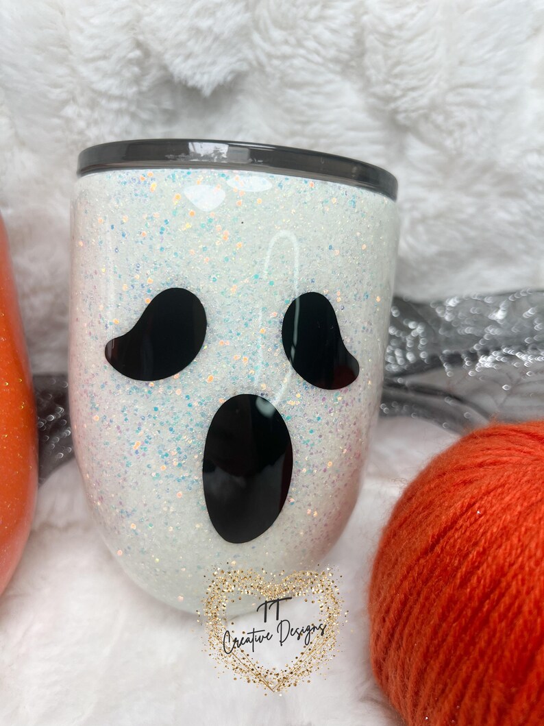 Glow in the dark glitter wine cup ghost and pumpkin. Etsy.de