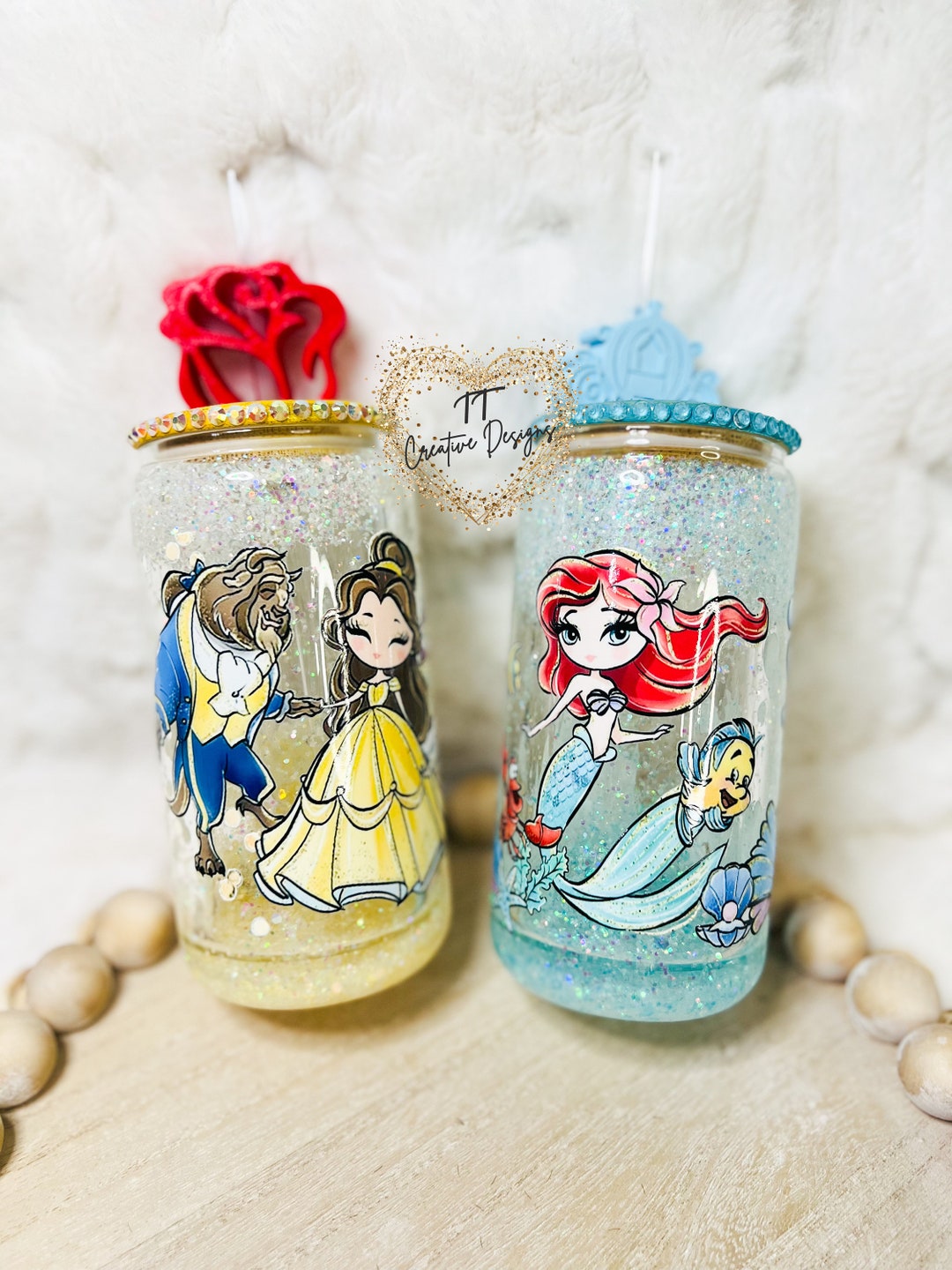 Princess Glass Containers Princess Glass Snow Globe Can/cup/ Ready to Ship Princess/ Disney ...