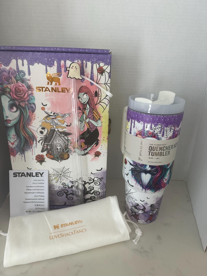 Glow in the Dark Jack & Sally Halloween cup. Stainless steel 40oz cup. image 10