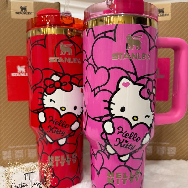 40oz Hello Kitty Heart collection and  engraved all around cup. Stainless steel cup.