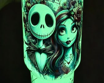 Glow in the Dark Jack & Sally Halloween cup. Stainless steel 40oz cup.