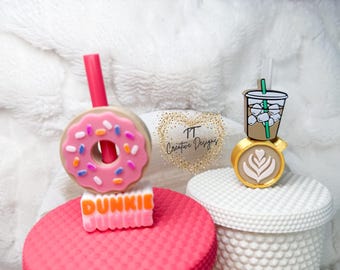 Ice Coffee Donut Junkie  Straw Topper. Fits the Stanley/ Starbucks  cups.