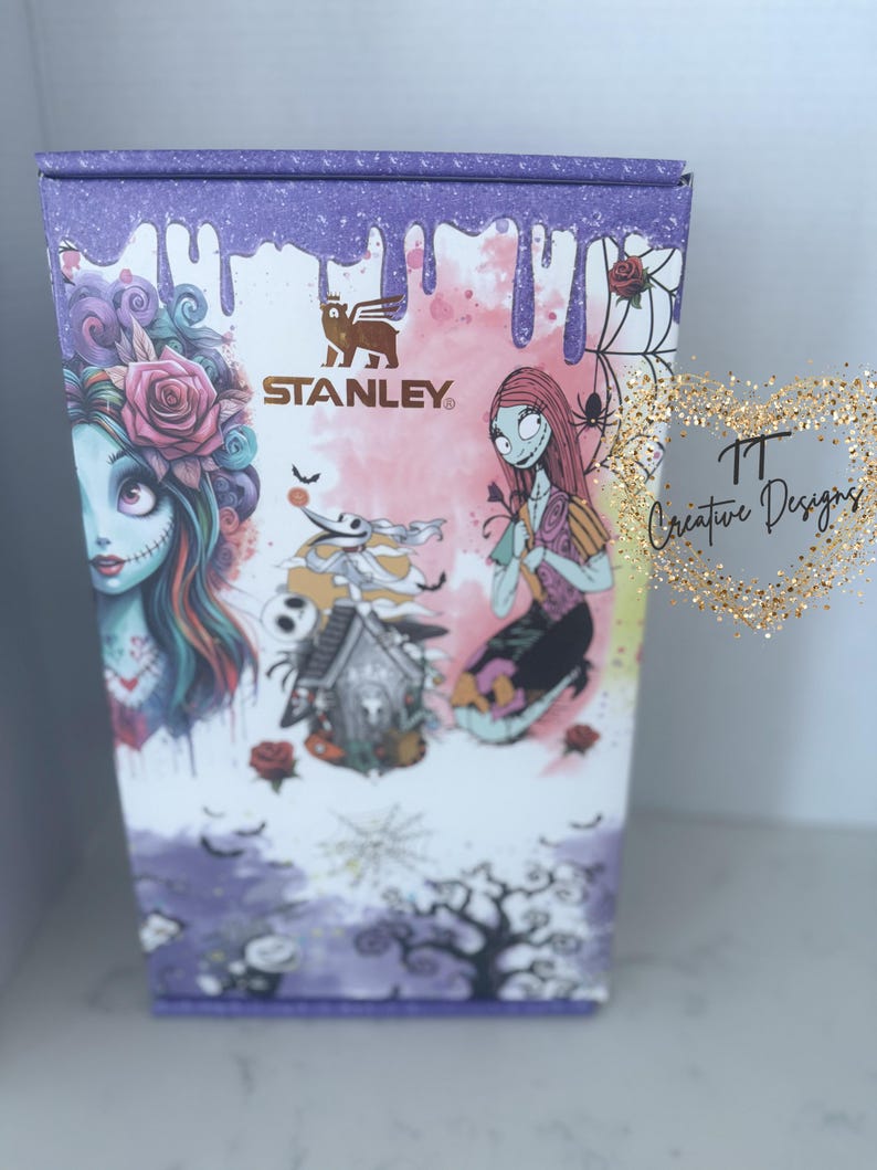 Glow in the Dark Jack & Sally Halloween cup. Stainless steel 40oz cup. image 8
