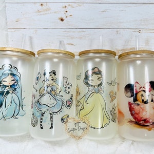 Princess & Minnie changing color/ glow in the dark Glass can/cup sublimation/ tumbler/glass/custom-made/ready to ship/princess/ Disney 16oz