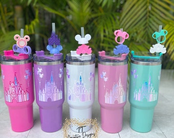 40oz Stainless steel with handles tumblers. Ready to ship/ Mouse/ Castle/ ears/ Stanley dupe