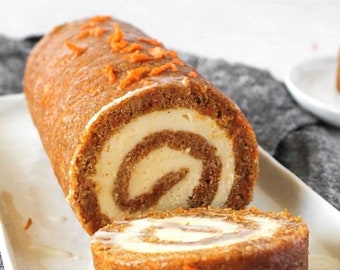 MEJOR RECETA para descargar rollo de pastel de zanahoria con relleno de glaseado de queso crema.