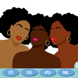 Group of Black Afro women sisters svg. Abstract Black Women Clipart, Group of Natural hair black women svg, Black Faceless Women svg