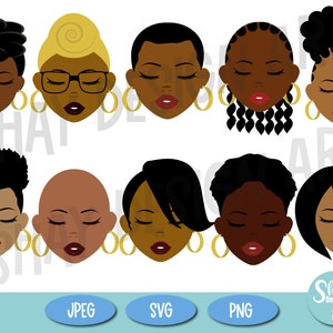 Afro Women Avatar Clipart. Black Woman Chracter logo avatar svg, Black women svg bundle, Natural hair black woman svg