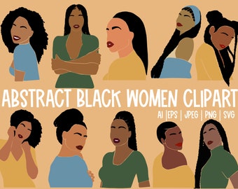 Abstract Black Women Clipart, Black Vector clipart, Abstract Female PNG, Feminine Prints