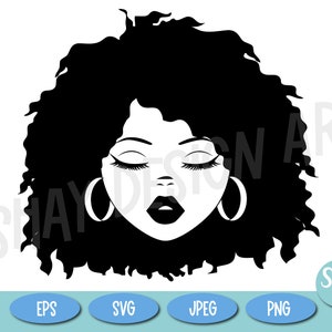 Afro Woman Silhouette. Natürliche Haarklammer, Schwarze Frau geschlossene Augen PNG-Datei. Schwarze Frau mit natürlichem Haarsvg. Schwarze Frau Schnittdatei.