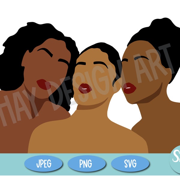Group of black women clipart. Faceless abstract portraits of black women, Abstract black woman