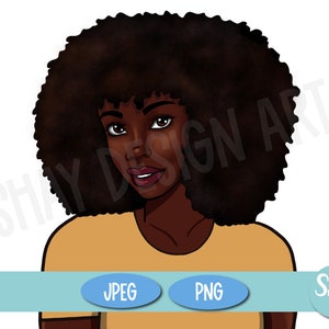 Beautiful Black Woman Art PNG Afro woman with yellow shirt Black woman Afro clip art