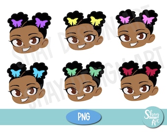 Afro Puffs Clip Art little black with bows clip art PNG only