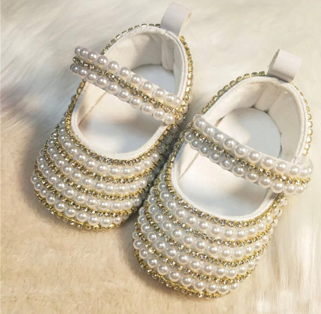 Baby Girl Pearl Dress Shoes Bling Baby Shoes White Pearl Etsy