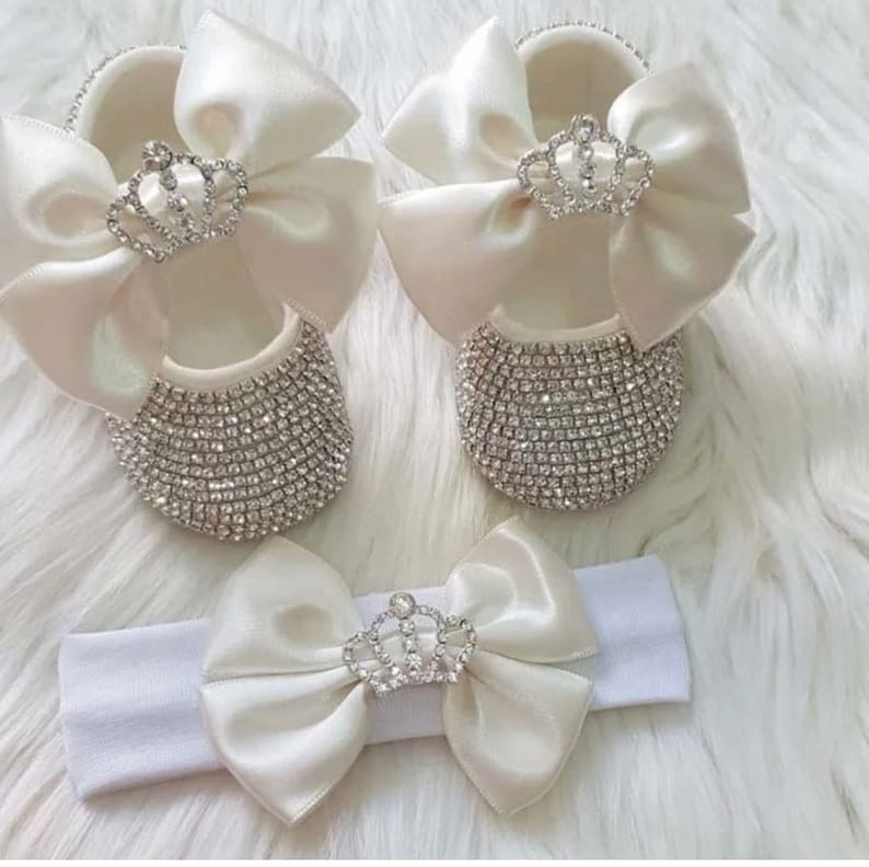 Handmade Rhinestone Baby Girl Shoes With Matching Headband - Etsy