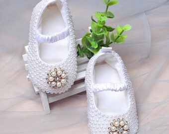 White Pearl Baby Girl Shoes with Matching Headband | Baptism Shoes | Christening | Christmas Gift | Newborn Gift