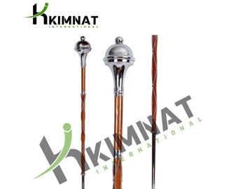 Drum Major Mace or Stave Plain Chrome Head Ball 3 Part Mace Natural Malacca Cane Shaft
