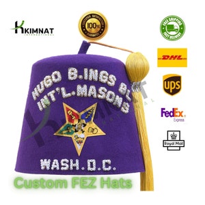 Custom Made Order Of Eastern Star Purple Fez Hat With Gold Tassel And OES Emblem Custom Details Rhinestones Embroidered OES Fez