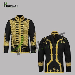 Men&#39;s Napoleonic Black Hussar Jacket JIMI HENDRIX Jacket Gold Braided Men&#39;s Hussar Tunic Pelisse Jacket